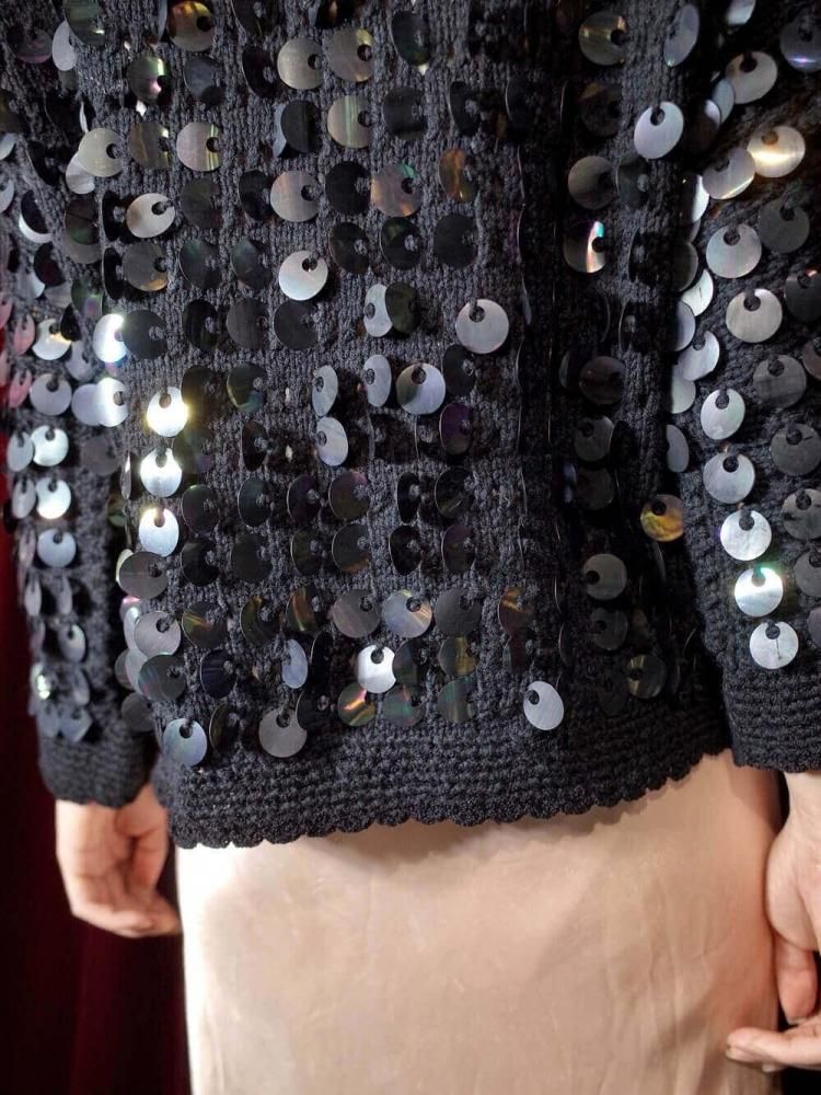 Sequin Low Gauge Black Knit Cardigan