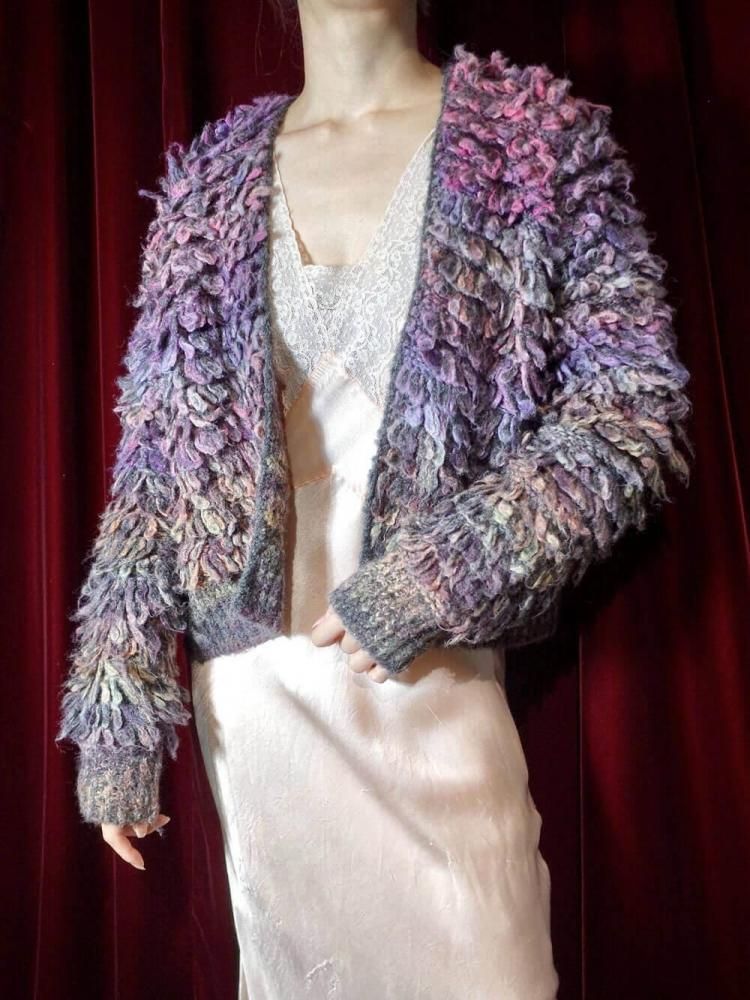 Gradation Loop Fringe Shaggy Knit Cardigan