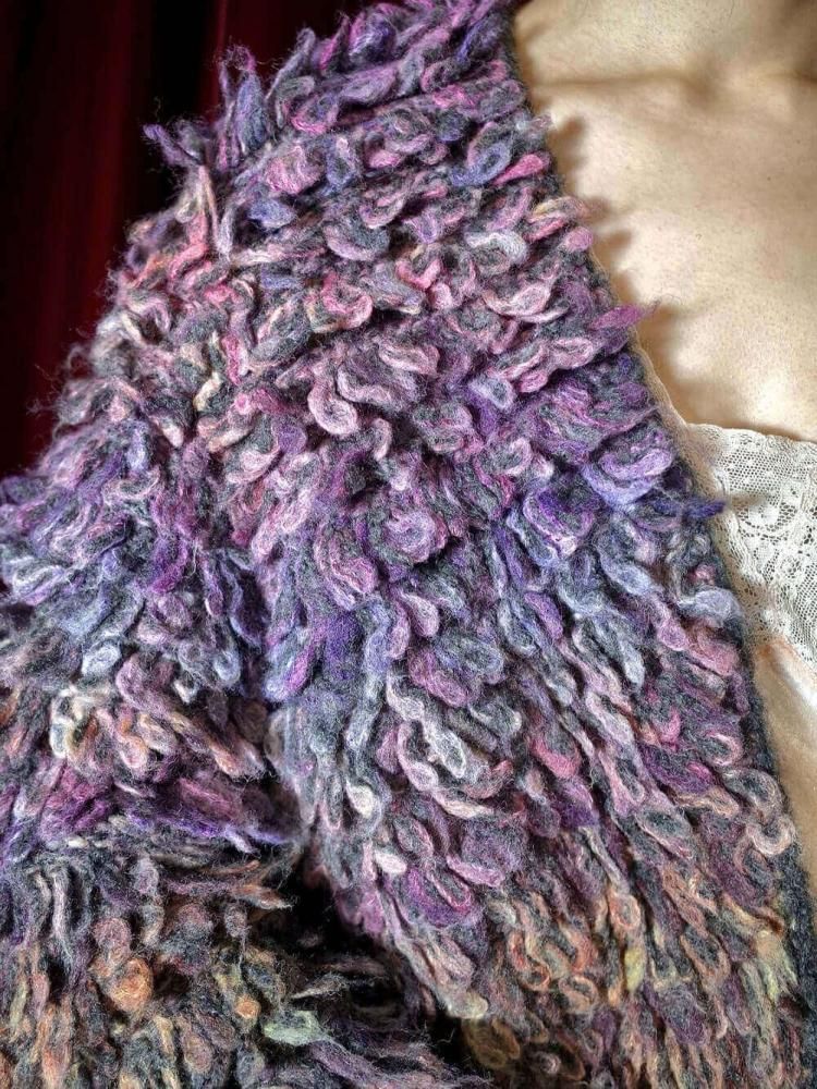Gradation Loop Fringe Shaggy Knit Cardigan