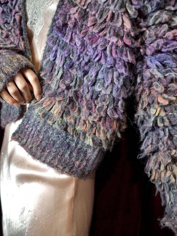 Gradation Loop Fringe Shaggy Knit Cardigan