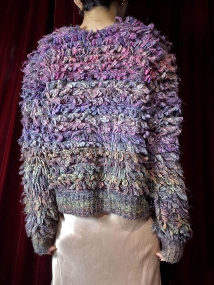 Gradation Loop Fringe Shaggy Knit Cardigan