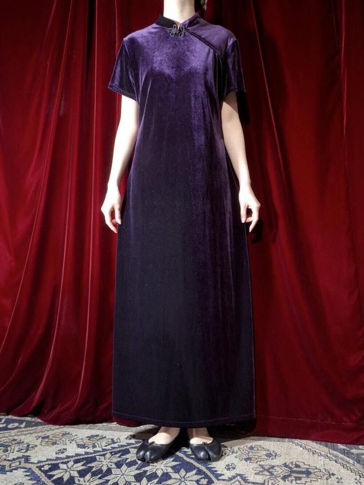 Deep Purple Velvet China Dress