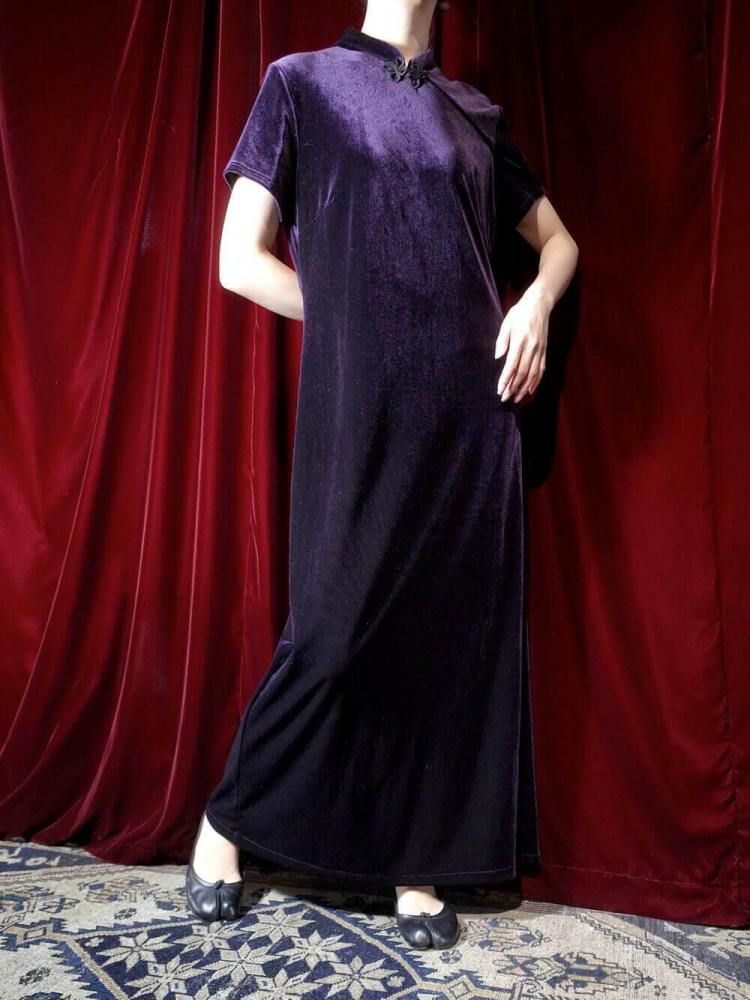 Deep Purple Velvet China Dress