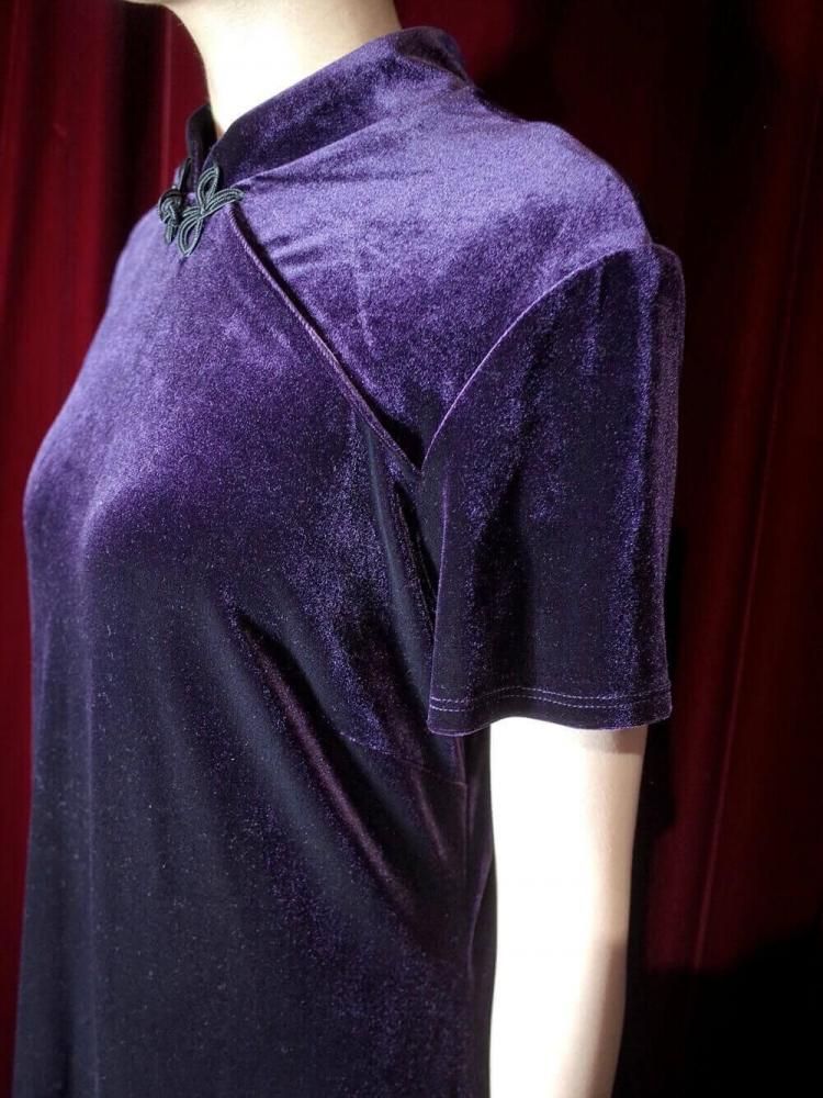 Deep Purple Velvet China Dress