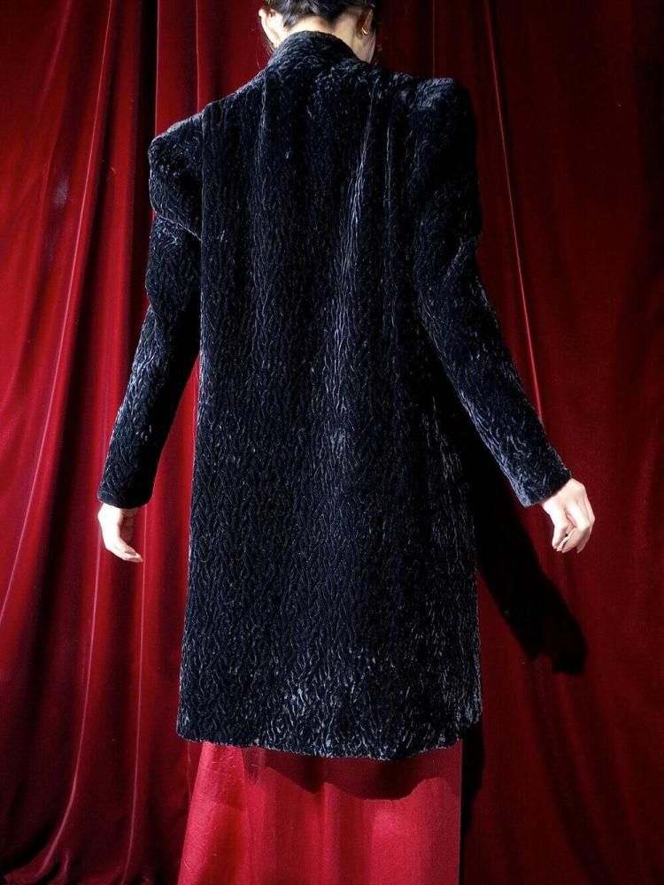 c.1950s Geometric Embroidery Black Silk Velvet Jacket