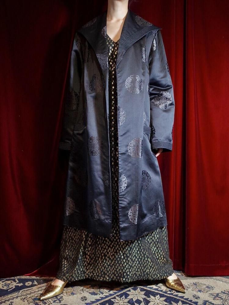 c.1950s China Brocade Black Silk Coat