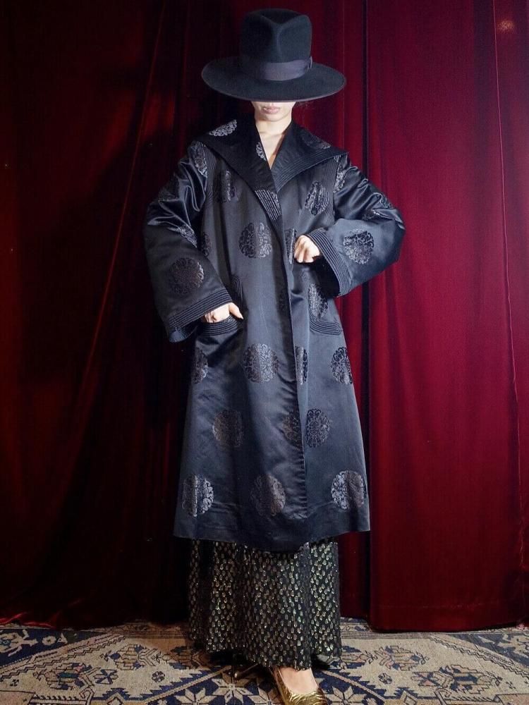 c.1950s China Brocade Black Silk Coat