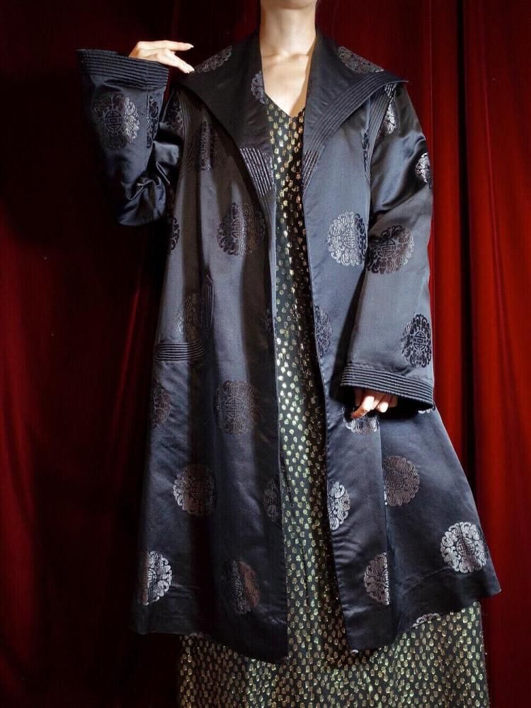 c.1950s China Brocade Black Silk Coat
