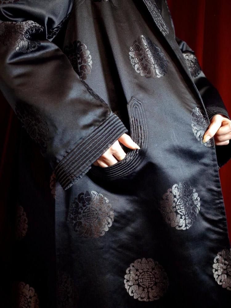c.1950s China Brocade Black Silk Coat