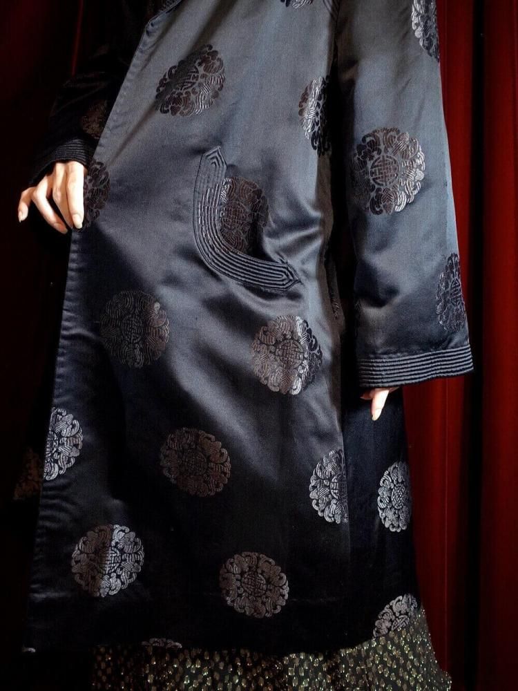 c.1950s China Brocade Black Silk Coat