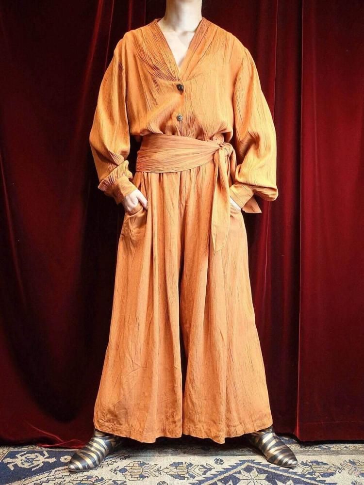 Smokey Orange Rayon Blouse & Wide Pants Set up