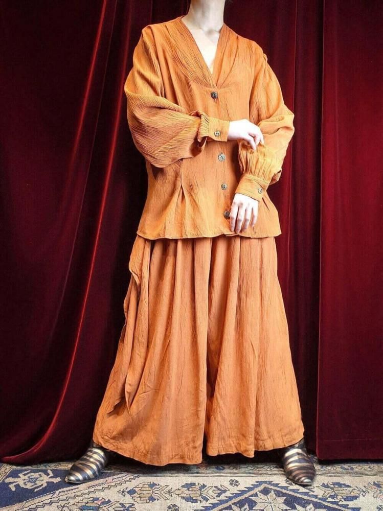Smokey Orange Rayon Blouse & Wide Pants Set up