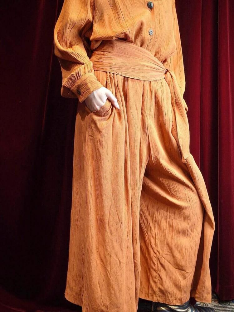Smokey Orange Rayon Blouse & Wide Pants Set up