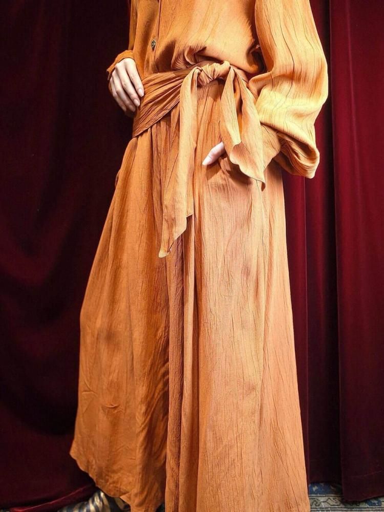Smokey Orange Rayon Blouse & Wide Pants Set up