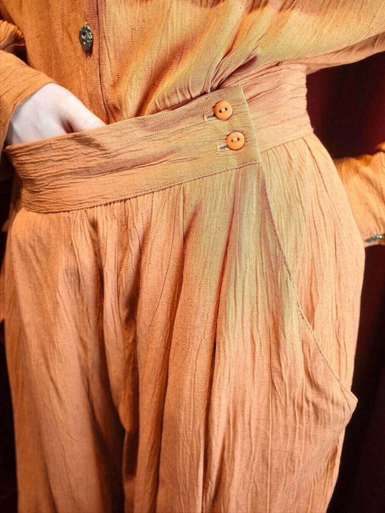 Smokey Orange Rayon Blouse & Wide Pants Set up