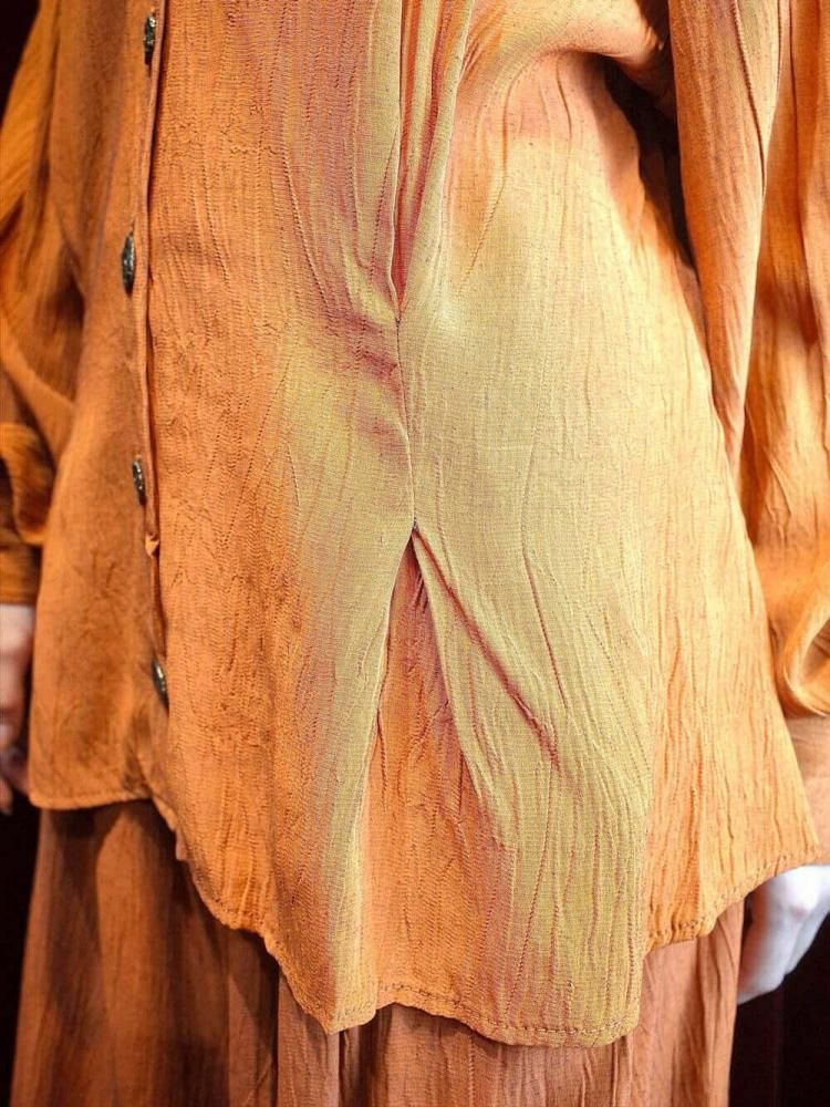 Smokey Orange Rayon Blouse & Wide Pants Set up