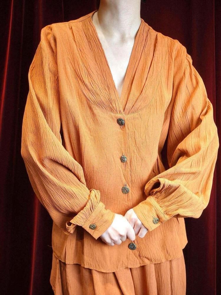Smokey Orange Rayon Blouse & Wide Pants Set up