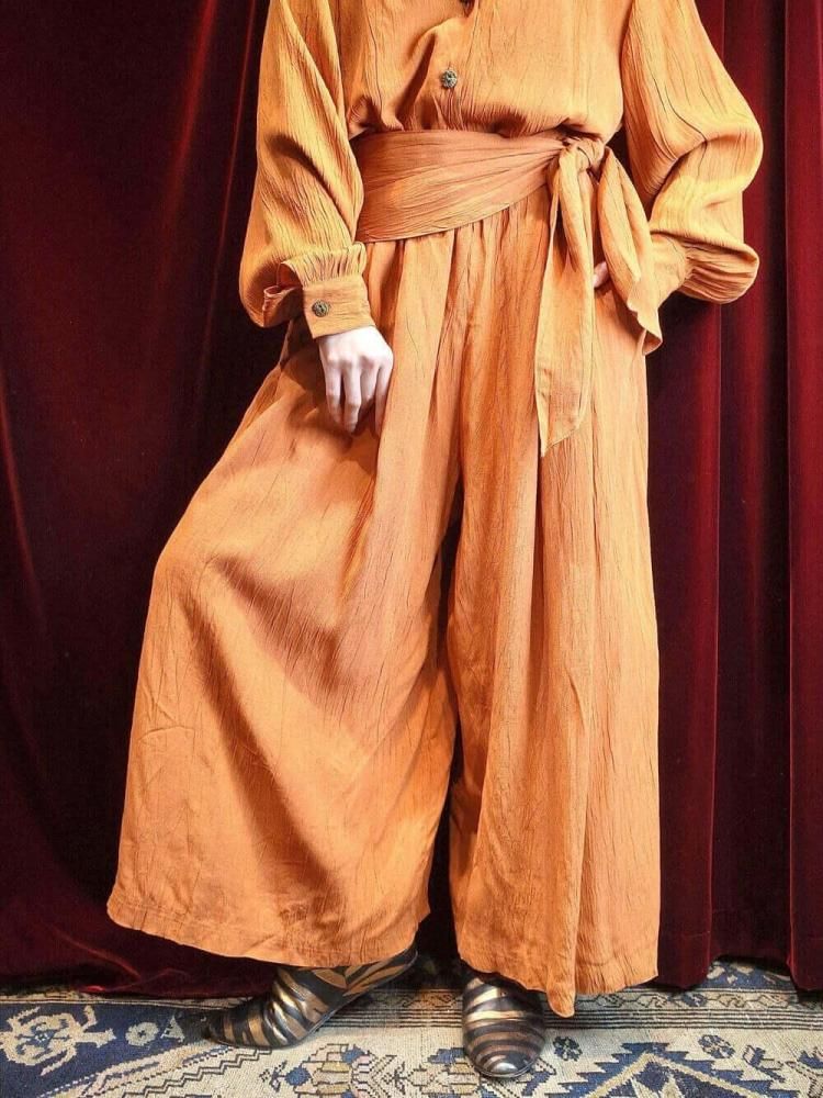 Smokey Orange Rayon Blouse & Wide Pants Set up
