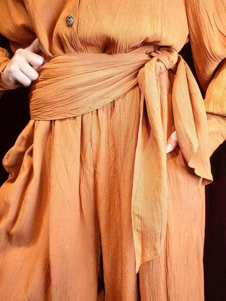 Smokey Orange Rayon Blouse & Wide Pants Set up