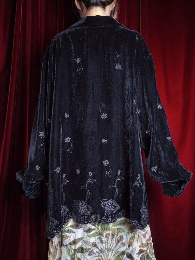 Black Velvet Eyelet Embroidery Shirt