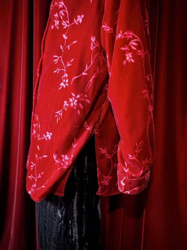 Crimson Red Velvet & Sheer Shirt