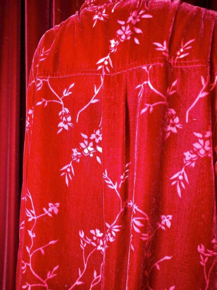 Crimson Red Velvet & Sheer Shirt