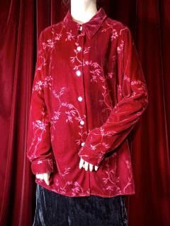 Crimson Red Velvet & Sheer Shirt