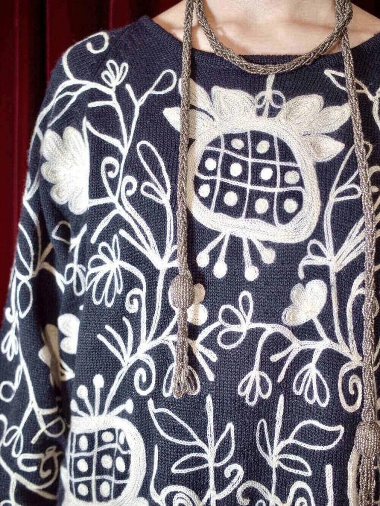 Black & White Allover Embroidery Knit Sweater