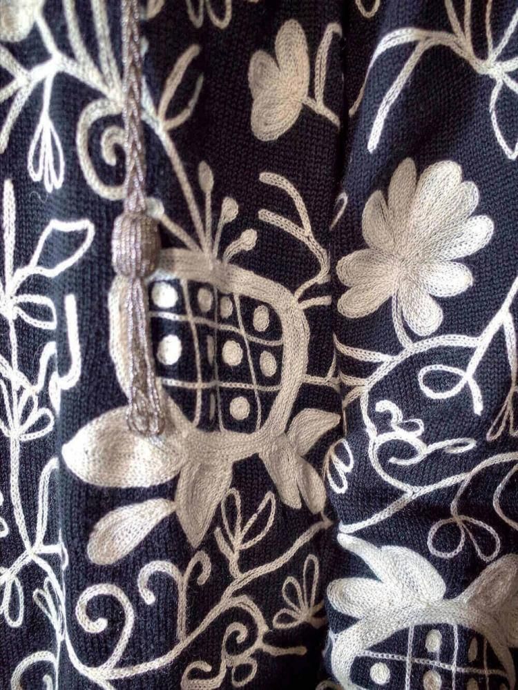 Black & White Allover Embroidery Knit Sweater