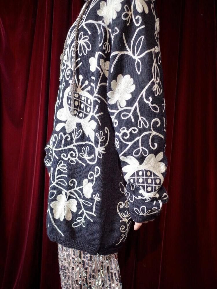 Black & White Allover Embroidery Knit Sweater