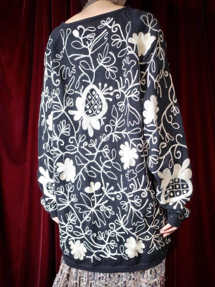 Black & White Allover Embroidery Knit Sweater