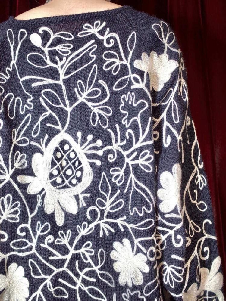 Black & White Allover Embroidery Knit Sweater