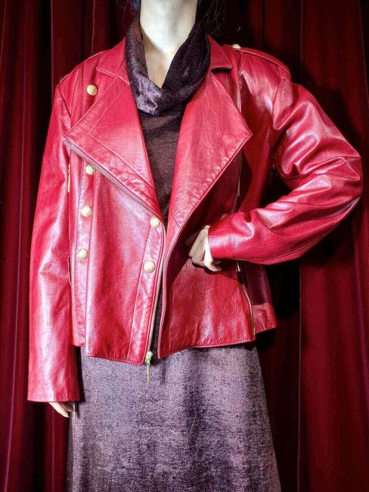 Napoleon Style Red Leather Double Riders Jacket