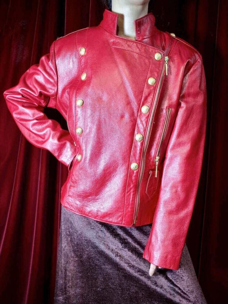 Napoleon Style Red Leather Double Riders Jacket