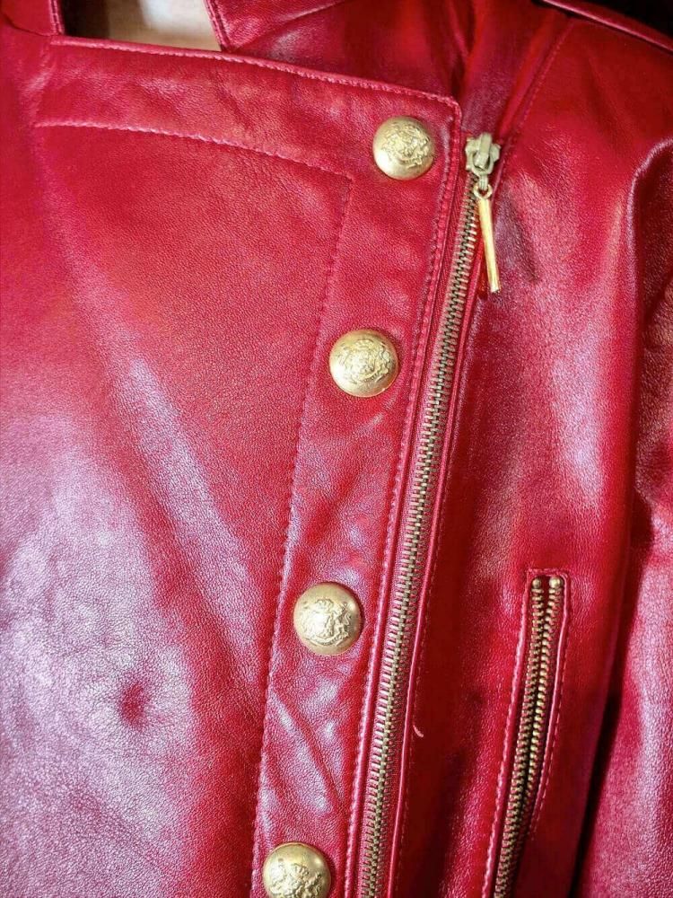 Napoleon Style Red Leather Double Riders Jacket