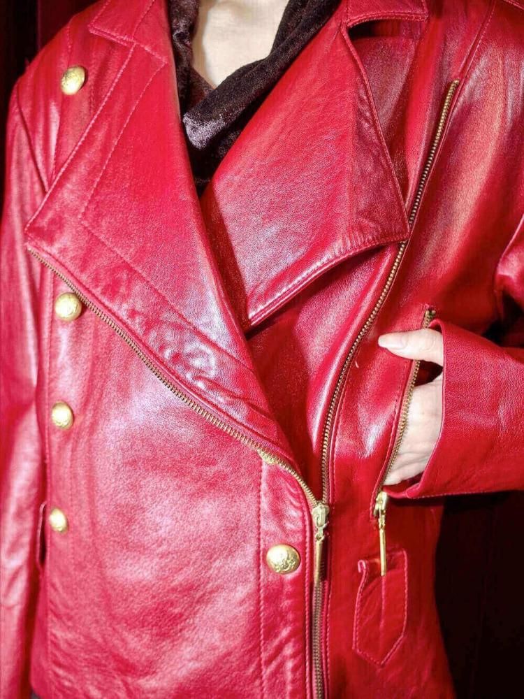 Napoleon Style Red Leather Double Riders Jacket