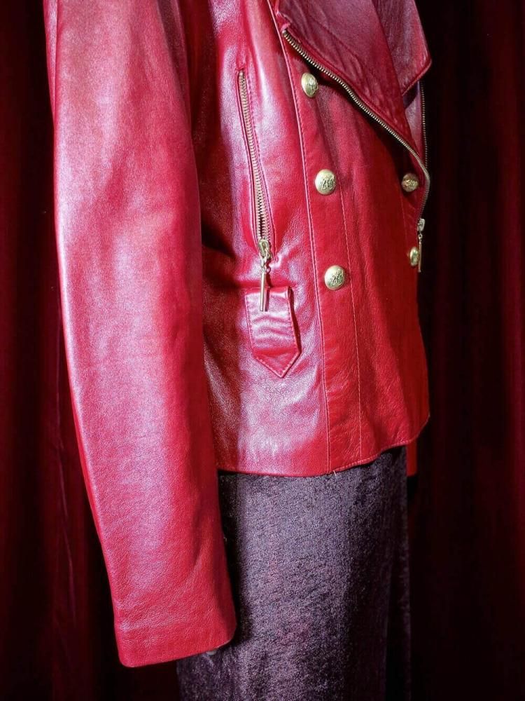 Napoleon Style Red Leather Double Riders Jacket