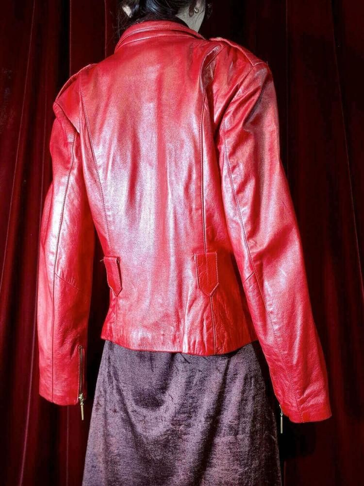 Napoleon Style Red Leather Double Riders Jacket