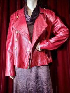 Napoleon Style Red Leather Double Riders Jacket