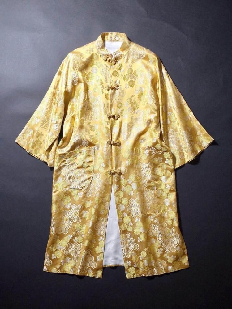 c.1960s Oriental Yellow Jacquard China Gown