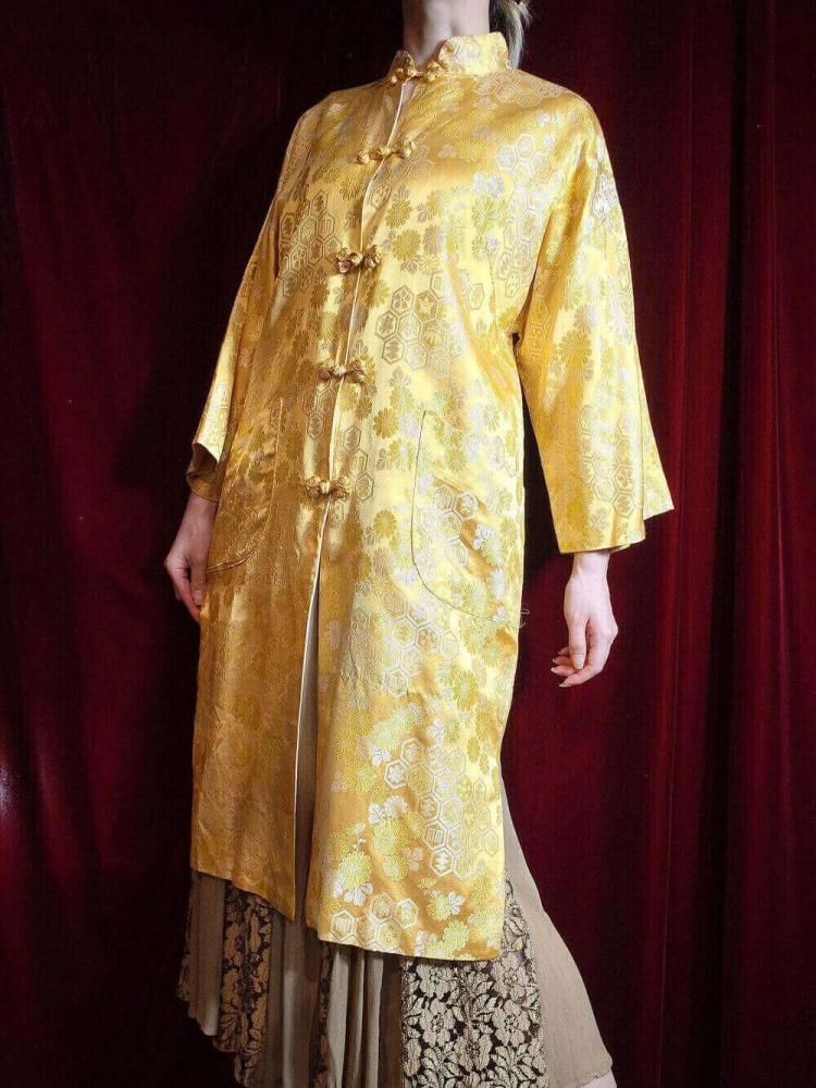 c.1960s Oriental Yellow Jacquard China Gown