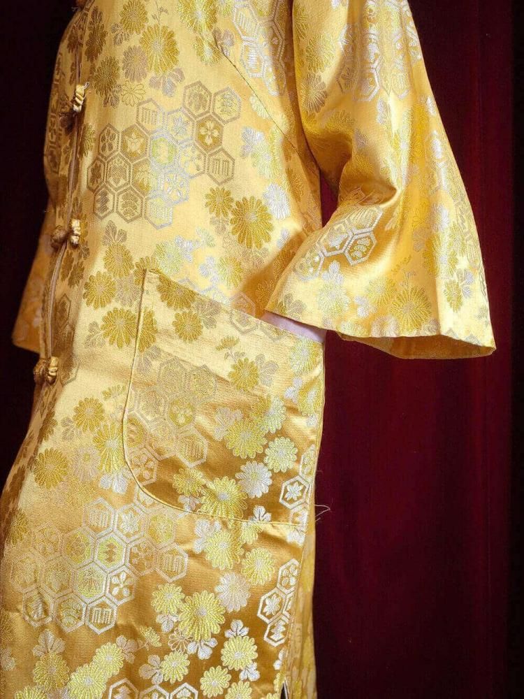 c.1960s Oriental Yellow Jacquard China Gown