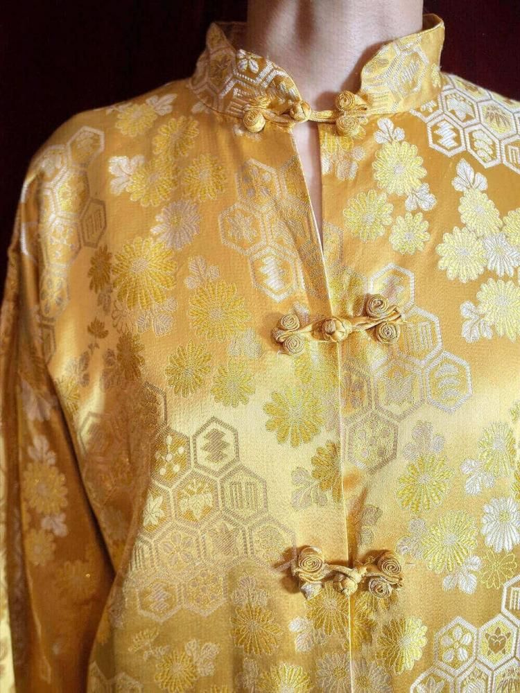 c.1960s Oriental Yellow Jacquard China Gown