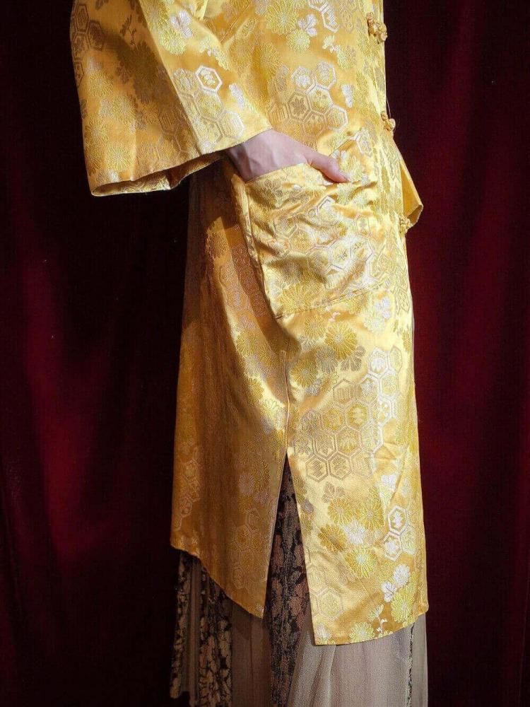 c.1960s Oriental Yellow Jacquard China Gown