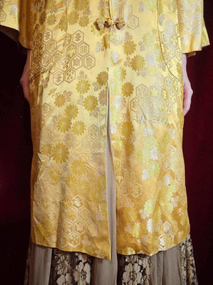 c.1960s Oriental Yellow Jacquard China Gown