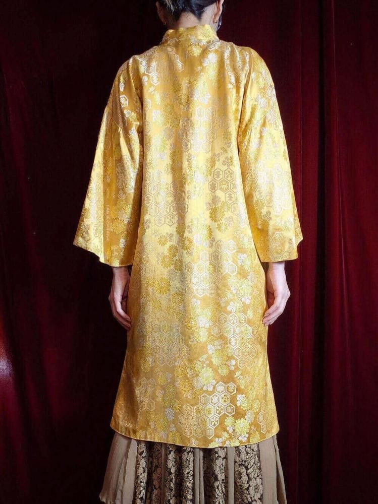c.1960s Oriental Yellow Jacquard China Gown