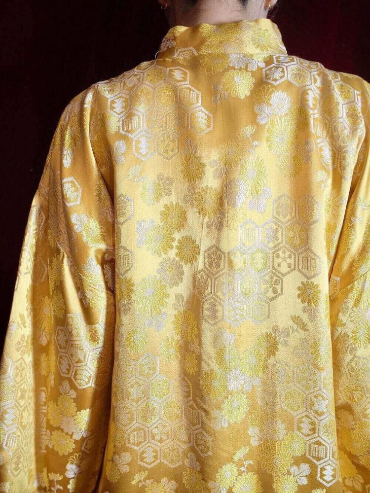 c.1960s Oriental Yellow Jacquard China Gown