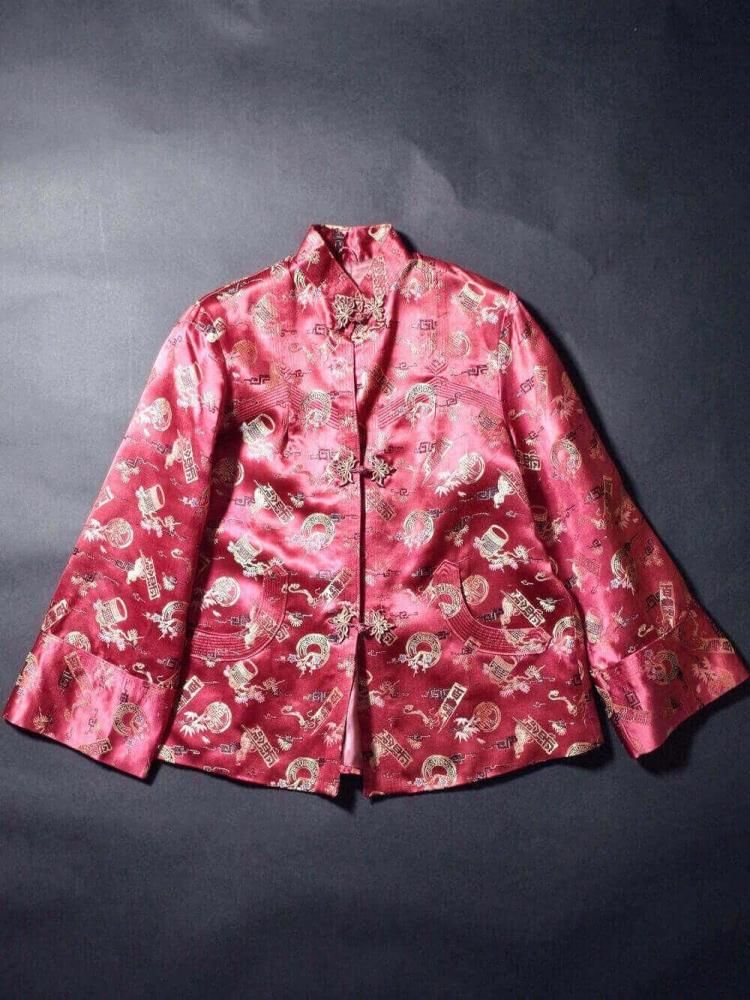 Oriental Red Jacquard Yoke Design China Jacket