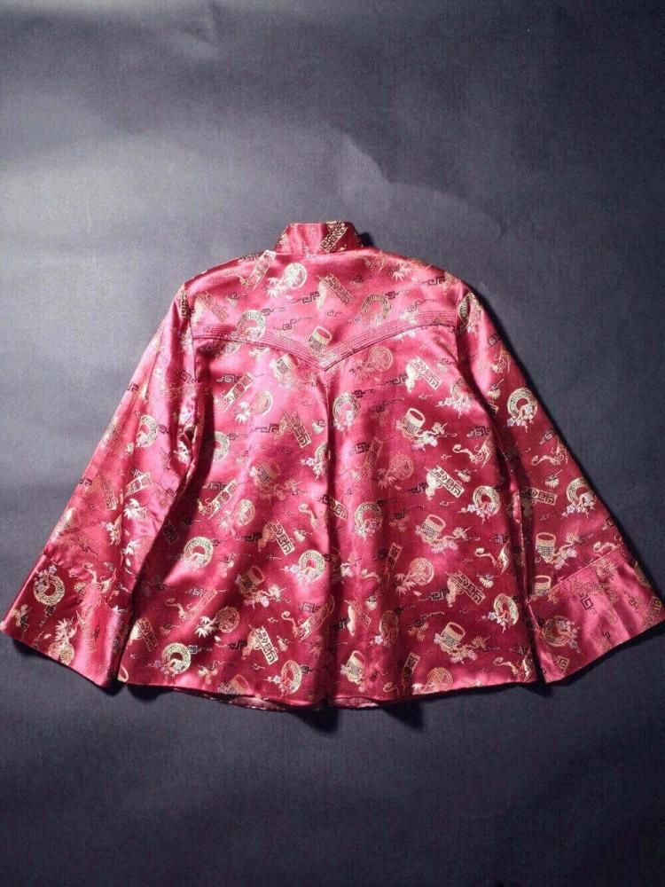 Oriental Red Jacquard Yoke Design China Jacket