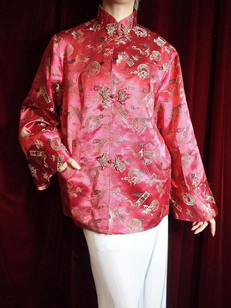 Oriental Red Jacquard Yoke Design China Jacket